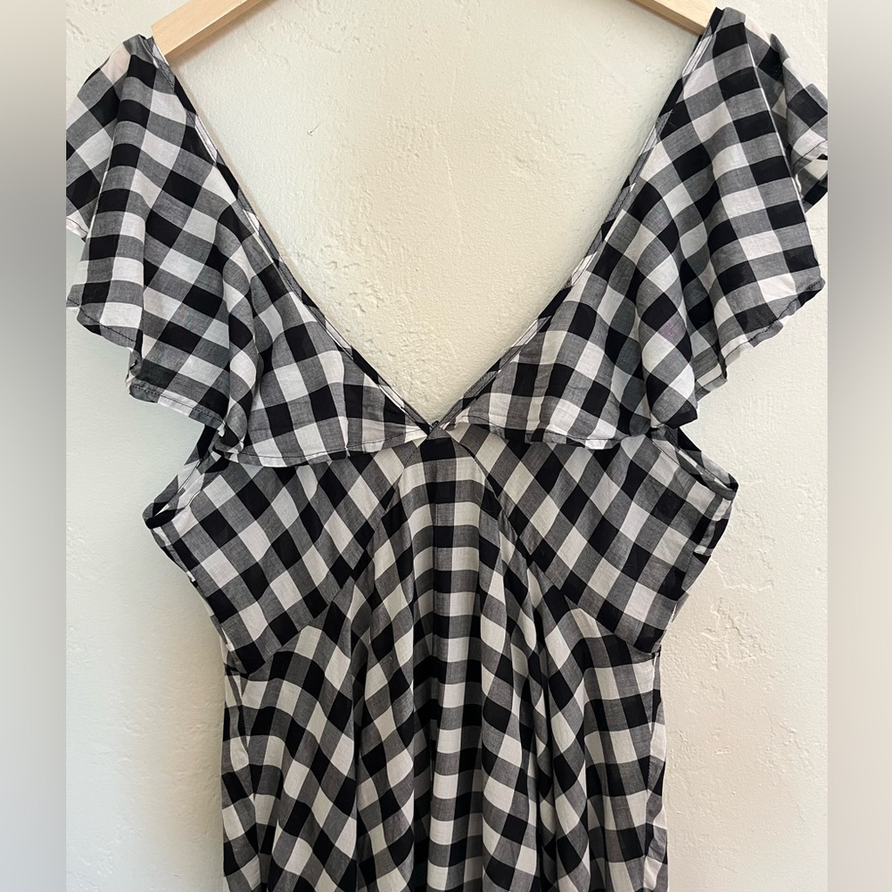 J. Crew Beachwear Button Front Ruffle Dress Black and White Gingham Sz med - Picture 11 of 16